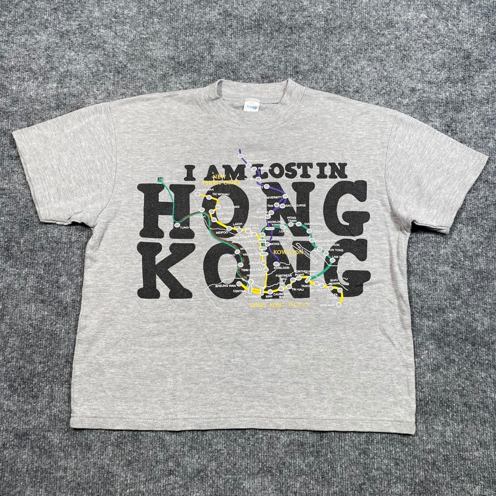 Rambo Vintage I Am Lost In Hong Kong Subway Map Graphic T-Shirt Gray Large